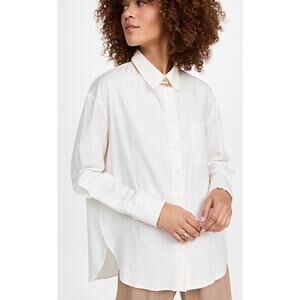 Twenty-29 Womens White Button Up Fish Cut Long Sleeves Collared Cotton Shirt M